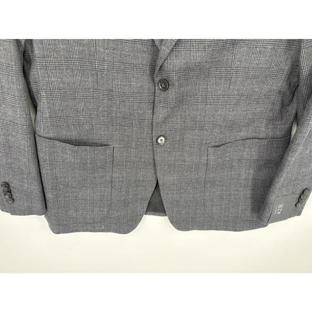 Banana Republic Blazer Mens 42R Gray Slim Fit Plaid Glen Check Sport Coat Jacket